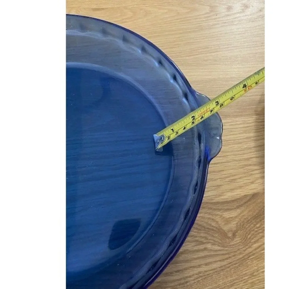 Pyrex Pie Plate Baking Dish 9.5in Cobalt Blue Good Fluted Rim Glass‎ Handles